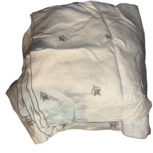 White gray embroidered flowers linen table cloth 124x74"